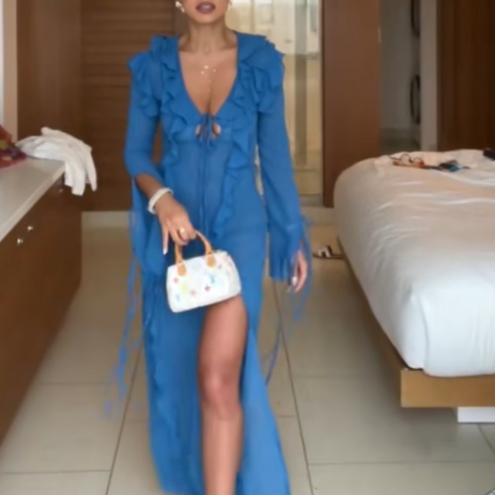 Blue Ruffled Dress Beach Coverup